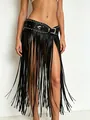 Punk style black leather rivet fringe waist belt skirt with metal stud decorations for women. - 105cm / Black
