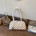 White black polka dot bowling handbag, sweet style underarm bag, trendy shoulder bag for women. - With Pendant / White