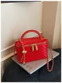 Red pearl studded vanity box bag for women, stylish niche chain crossbody handbag. - Red