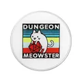 Funny Dungeon Meowster cartoon cat brooch with D20 die illustration on white round badge - Dungeon Meowster Cat (UVXZ295)