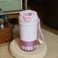 Isolierter Edelstahl-Kaffeebecher in Rosa mit doppeltem Trinkdeckel und Band - Genähte Kaffeetasse (BW2093) / 430ml / Rosa