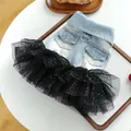 Pet denim dress with sparkly mesh skirt, stylish puppy apparel detail view for small dogs cats. - XS / Nebula Denim Tulle Skirt