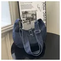 Vintage blue denim crossbody dumpling bag for women commute - Dark Blue