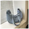 Casual large capacity light blue denim hobo bag with adjustable wide shoulder strap - Light Blue