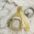 Fashionable casual canvas chest bag with clear front pocket versatile daily use stylish. - Yellow With Star Pendant