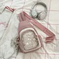 New pink ita chest bag with clear window, casual sling backpack and versatile daily crossbody style. - Pink With Star Pendant