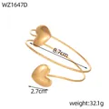 Detailed product view of a gold-colored heart arm cuff with dimensions and weight - Gold Double Heart Style (WZ1647D) / Gold
