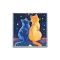 Broche carrée en alliage avec illustration de chats peints à la main sous les étoiles - Deux Chats Lune Étoilée (ZP0395)