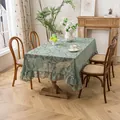 Vintage French lace tablecloth with lotus leaf edge, elegant green mesh fabric for home dining. - French Peony - Green