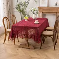 Vintage French lace tablecloth with ruffles, elegant red mesh table cover for home decor. - French Peony - Wine Red