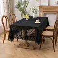 Vintage French black lace tablecloth, elegant floral mesh table cover for home decor. - French Peony - Black