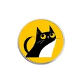 Lindo broche de gato negro de dibujos animados con grandes ojos amarillos sobre fondo amarillo - Estilo Redondo (YP0125) / Gato Negro Ojos Grandes Fondo Amarillo (YP0125)