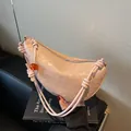 Chique roze geweven lederen hobo tas, vintage dames zadelbag, stijlvolle casual schoudertas. - Roze