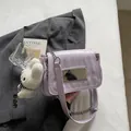 Purple chain shoulder bag for women, stylish PU leather crossbody square bag with cute plush rabbit pendant. - Purple With Charm