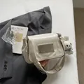 White Underarm Shoulder Bag with Metal Plate and Chain Strap, Fashion PU Leather Purse - Off-white with Charm