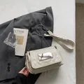 White patent leather shoulder bag with metal chain strap and front plaque variant - Off-white without Charm