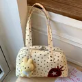 Sac à épaule chic imprimé pattes avec pendentif lapin en peluche sac Boston oreiller femme - Jaune Avec Pendentif