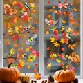 Autocollants de fenêtre feuilles d'érable d'automne oiseaux et écureuils électrostatique - Style Feuilles d'Érable d'Automne et Oiseaux Réalistes (2608) / 20*30CM*6 Feuilles