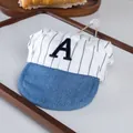 Pet baseball cap detail shot, cute striped and denim design with letter A embroidery for small dogs. - S / Letter A Baseball Cap