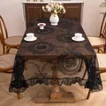 French pastoral black lace tablecloth with lotus leaf edge, elegant table decor for dining. - Black Circle Floral