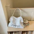 Sac à bandoulière blanc pour femme en cuir PU, grand cabas fourre-tout avec motif patte. - Blanc Cassé