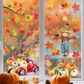 Stickers de fenêtre statiques feuilles d'érable d'automne avec citrouilles et épouvantail - Style Camion, Épouvantail et Citrouilles (2609) / 20*30CM*6 Feuilles