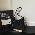 Black suede hobo shoulder bag, large capacity casual vintage commute backpack with zipper pocket. - Black
