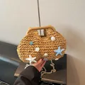 Borsa a mano in paglia intrecciata spiaggia conchiglia stella marina tracolla donna vacanza - Decorazione con conchiglie / Kaki