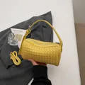 Yellow Woven Cylinder Handbag Stylish Crossbody Shoulder Bag Chic PU Leather Purse - Yellow
