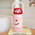 Rosa isolierte Trinkflasche mit süßem Katzenmotiv, 500ml tragbare Edelstahl Thermosflasche. - Rot