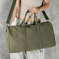 Large Army Green Canvas Duffel Bag, Vintage Boston Travel Handbag for Gym and Short Trips - Green