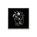 Enamel badge pin featuring a cute grim reaper riding a black cat with stars and moon - Square Reaper Cat Style (ZP3642)