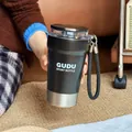 Isolierter Kaffee-Reisebecher aus Edelstahl in Mattschwarz mit Trageschlaufe - Reise-Thermobecher (CY098) / 450ml / Schwarz