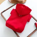 Red solid pet hoodie detail shot, comfortable dog apparel with hood and D-ring for small puppies. - XS / Bright Red