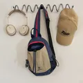 Mochila bandolera de rejilla azul ligera para deportes al aire libre con bolsillo - Azul y Caqui