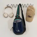 Bolso cruzado ligero de exterior bolso bandolera casual con bolsillo de cordón. - Negro con Azul