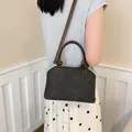 Versatile dark grey textured women's crossbody handbag with brown leather straps - No Pendant / Black
