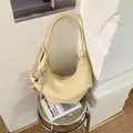 Lightweight vintage yellow pleated hobo shoulder bag for women with cute bear charm - S / With Pendant / Yellow