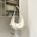 Elegant retro pleated hobo shoulder bag in minimalist creamy white soft leather finish - S / White