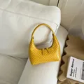 Yellow polka dot dumpling shoulder bag, stylish color-block design, sweet Korean style crossbody. - Yellow