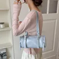 Minimalist vintage light blue barrel shoulder bag for women, stylish commuter style - Blue