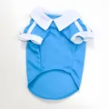 Blau weisses Haustier Polo Shirt Detailansicht, atmungsaktive Hundekleidung Naheaufnahme. - XS / Blau