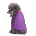 Back view detail of purple dog winter vest with reflective strips on grey poodle - XS / Purple