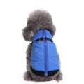 Back view detail of blue pet winter jacket with zipper and D-rings on poodle - S / Blue Waterproof Zipper Padded Jacket (DZ128) / Blue