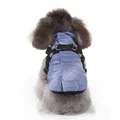 Blue patterned dog winter jacket with built-in harness and D-rings for pet warmth - XS / Blue (DZ223)