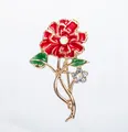 Elegant Carnation Flower Brooch Gold Plated Rhinestone Enamel Pin for Women Mothers Day - Gold
