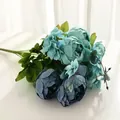 Artificial peony flower bouquet 13 heads silk floral for home wedding decoration dark blue - Autumn Blue
