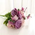 Artificial peony flower bouquet, 13 heads silk rose for home decoration and wedding party. - Autumn New Purple