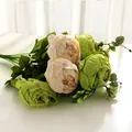Artificial peony flower bouquet, 13-head mixed color faux plant decor for home wedding party. - Autumn Green