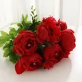 13 Heads Artificial Peony Bouquet Silk Fake Flowers for Home Wedding Party Decor - Spring Bright Red